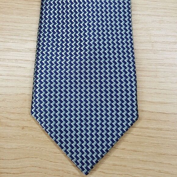 MICHAEL KORS Mens Neck Tie Blue Green Zig Zag Classic Pointed Silk Blend - Picture 1 of 5